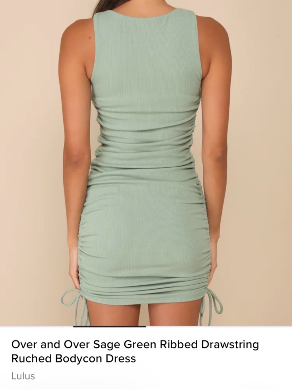 Over and Over Sage Green Ribbed Drawstring Ruched Bodycon Dress from Lulu's - Picture 2 of 7